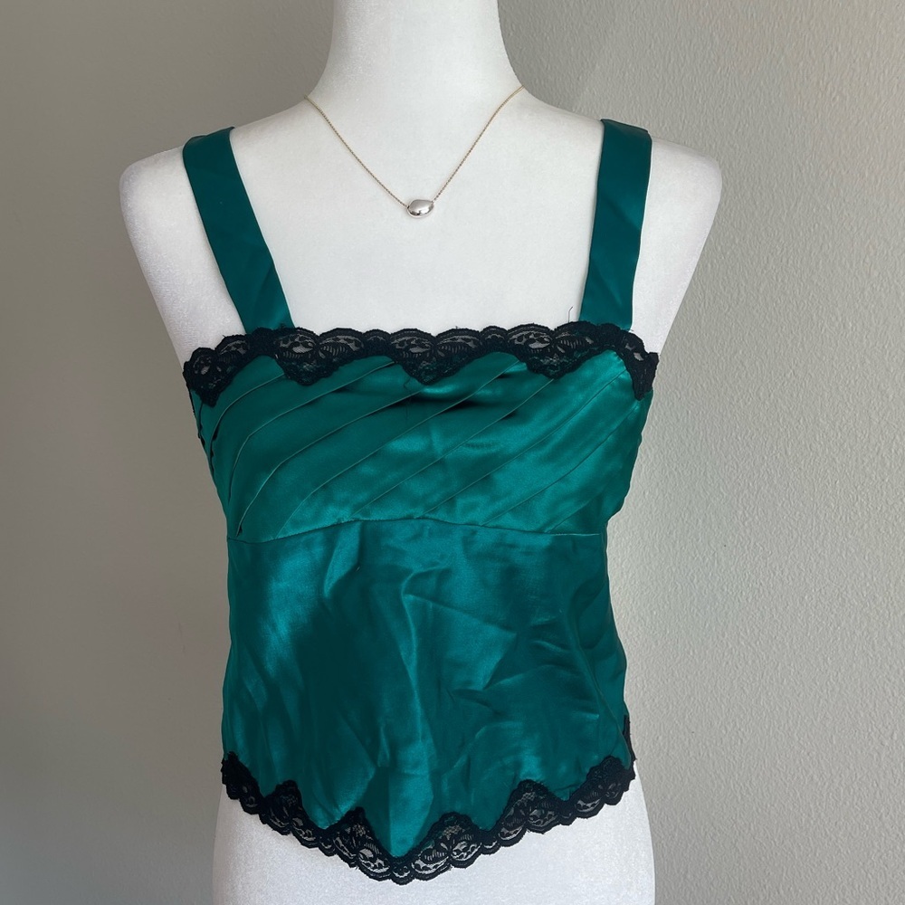 Vintage Victoria’s Secret Emerald Satin Lace Trim Top Size S